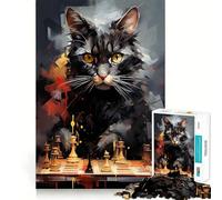 Puzzle 1000 pièces pour Adolescents,thème Chat,Jeu d'échecs,Peinture,Bords précis,Art,entraînement Mental,Jeu Calme et Amusant,Cadeau d'anniversaire (50x75cm)