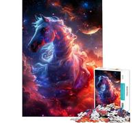 Puzzle 1000 pièces pour Adolescents thème Cheval Rouge et Bleu nébuleuse défi éducatif décoration intérieure Jeux éducatifs Convient aux 14 Ans et Plus (50x75cm)
