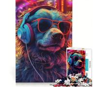 Puzzle 1000 pièces pour Adolescents thème Chien Casque Audio Musique de DJ Jeu éducatif Amusant à Faire à la Maison renforce Les Liens d'amour Entre Couples 50x75cm