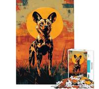 Puzzle 1000 pièces pour Adolescents thème Chien Sauvage au Coucher du Soleil Jeu Manuel captivant pour développer la Patience Cadeau d'anniversaire décoration intérieure (Taille 50x75cm)