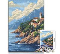 Puzzle 1000 pièces pour Adolescents - Thème Côte d'Azur - Jeu de Pixel Art - Jeu éducatif - Défi Stimulant - Cadeau d'anniversaire - Dimensions : 38x52cm