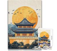 Puzzle 1000 pièces pour Adolescents, thème Coucher de Soleil dans Un Temple Chinois, Jeu éducatif Stimulant, Cadeau pour Femmes et Hommes (Dimensions 38x26cm)