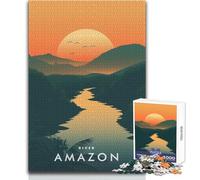 Puzzle 1000 pièces pour Adolescents,thème Coucher de Soleil sur l'Amazone,Jeu Impossible,Cadeau pour Femmes,Cadeau de Noël Secret,Format 38x26cm