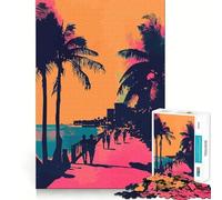 Puzzle 1000 pièces pour Adolescents,thème Coucher de Soleil sur Plage californienne,Illustration rétro Minimaliste,décoration soignée,Jeu d'exercice Mental,Jeu de détente,Cadeau Amusant de Noël