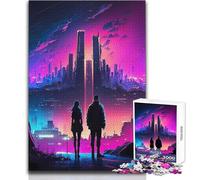 Puzzle 1000 pièces pour Adolescents, thème Cyber Love, Neon Night City, Calme et agréable, idéal pour Les Loisirs Jeu de précision sans Couture Dimensions:50x75cm