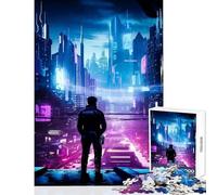 Puzzle 1000 pièces pour Adolescents thème Cyberpunk City of Night Jeu Antistress Cadeau d'anniversaire Jeu de Construction avec Le Père Noël Dimensions 50x75cm