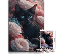 Puzzle 1000 pièces pour Adolescents - Thème:Félin Mystique en Fleurs - Jeu intellectuel pour développer la mémoire - Cadeau d'anniversaire - Dimensions:38x52cm
