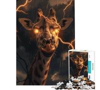 Puzzle 1000 pièces pour Adolescents thème Girafe et éclairage Fantastique Jeu éducatif défi Jeu Familial Anti-Stress Cadeau d'anniversaire (Dimensions 50x75cm)