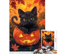 Puzzle 1000 pièces pour Adolescents Thème Halloween Chat et Citrouille Décoration Murale pour Les Jeux éducatifs Chaque pièce est Unique Dimensions 50x75cm