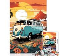Puzzle 1000 pièces pour Adolescents thème rétro Combi VW Voyage à la Plage Jeu éducatif Cadeau pour Femmes et Hommes Jeux de détente Interaction Parent-Enfant Dimensions 50x75cm