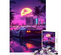 Puzzle 1000 pièces pour Adolescents thème rétro Ferrari Coucher de Soleil Jeu éducatif Cadeau d'anniversaire défi éducatif Dimensions 38x26cm