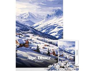 Puzzle 1000 pièces pour Adolescents Thème Station de Ski de l'Alpe d'Huez Décoration intérieure Jouet Cadeau d'anniversaire Jeu éducatif Chaque pièce est Unique Dimensions 38x52cm