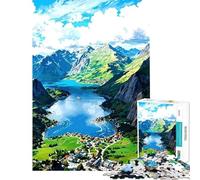 Puzzle 1000 pièces pour Adolescents thème Village de Montagne et lac Style Anime idéal pour Un Anniversaire ou Noël Améliore la mémoire et Offre Un Jeu Anti-Stress Convient aux 14 Ans et Plus 38x52cm