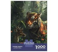 Puzzle 1000 Pièces pour Adolescents Tiger Deer Fairy Tale Puzzle pour Adolescents - Jeu Manuel - Décoration Parfaite - Idéal comme Cadeau 52x38cm/1000pcs