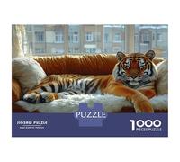 Puzzle 1000 Pièces pour Adolescents Tiger Relaxing on A Couch Puzzle Amusant Et Humoristique pour Adolescents, Idéal comme Cadeau d'anniversaire, De Noël Ou Autre 38x26cm/1000pcs