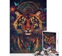 Puzzle 1000 pièces pour Adolescents Tigre Attrape-rêves Cosmos Puzzle Jeux relaxants Niveau Difficile Exercice cérébral (Dimensions 50x75cm)