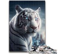Puzzle 1000 pièces pour Adolescents Tigre Blanc dans la Ville Jouets Jeux éducatifs Anti-Stress Interaction Parent-Enfant pour Les 14 Ans et Plus 26x38cm