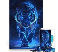 Puzzle 1000 pièces pour Adolescents Tigre Bleu Lumineux,découpe précise,Jeu d'exercice cérébral,détente et Divertissement pour Un Anniversaire (38x26cm)