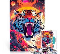 Puzzle 1000 pièces pour Adolescents Tigre féroce animé Défi Difficile pour soulager Le Stress Idées Cadeaux 38x26cm