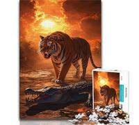 Puzzle 1000 pièces pour Adolescents Tigres et Crocodiles Puzzle Adulte, Anti-Stress Défi Difficile Cadeaux du Père Noël Secret (Taille 38x26cm)