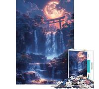 Puzzle 1000 pièces pour Adolescents Torii au Clair de Lune et Cascade Stimule Le Cerveau Décoration Murale Jouet adapté aux Personnes de 14 Ans et Plus (38x26cm)