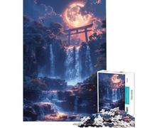 Puzzle 1000 pièces pour Adolescents Torii au Clair de Lune et Cascade Stimule Le Cerveau Décoration Murale Jouet adapté aux Personnes de 14 Ans et Plus (50x75cm)