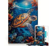 Puzzle 1000 pièces pour Adolescents Tortue Aquarelle Animal Décoration soignée à Assembler Jeu d'exercice Mental Jeu de détente Cadeau Amusant de Noël (38x52cm)