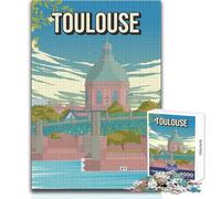 Puzzle 1000 pièces pour adolescents-Toulouse,France,Ville Rose-Affiche de voyage vintage-Pont Neuf,Dôme de la Grave Idée cadeau pour s'amuser en famille,jouer,analyser et développer sa logique-50x75cm