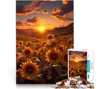 Puzzle 1000 pièces pour Adolescents Tournesol au Coucher du Soleil Difficile et défi avec Affiche et Feuille de Questions correspondantes 38x26cm
