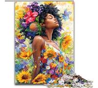 Puzzle 1000 pièces pour Adolescents Tournesol Femme Africaine, Difficile avec des pièces entièrement emboîtables de Formes aléatoires (Taille 50x75cm)