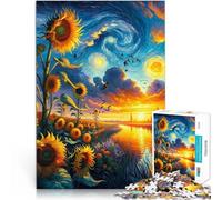 Puzzle 1000 pièces pour Adolescents Tournesols Lumineux sous Le Coucher du Soleil Jeux éducatifs Une œuvre d'art 75x50cm