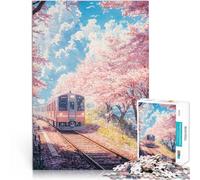 Puzzle 1000 pièces pour Adolescents Train à Travers Les cerisiers en Fleurs Jeu Stimulant Collection d'artistes, Beaux-Arts 38x26cm