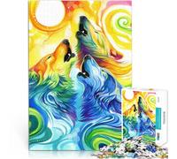 Puzzle 1000 pièces pour Adolescents Trio de Loups Arc-en-Ciel hurlants Jeux éducatifs avec Affiche et Feuille de Questions correspondantes 38x26cm