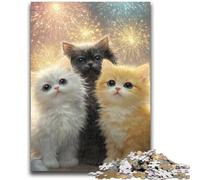 Puzzle 1000 pièces pour Adolescents, Trois Chats, 1000 pièces, Anti-Stress, séjour, Tuer Le Temps, liste de souhaits avec Le Père Noël (75x50cm)