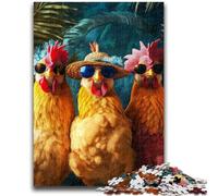 Puzzle 1000 pièces pour Adolescents Trois coqs, Difficile et Stimulant, avec Affiche et fiche de Questions-réponses pour Les 14 Ans, 26x38cm