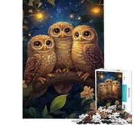 Puzzle 1000 pièces pour Adolescents Trois hiboux dans la Nuit activités Amusantes à la Maison décoration Parfaite Jeu de réflexion Convient aux Personnes de 14 Ans et Plus (38x26cm)