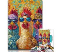 Puzzle 1000 pièces pour Adolescents Trois Poules, Jeu Stimulant et Familial avec des pièces de Formes aléatoires entièrement emboîtables (38x26cm)