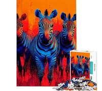 Puzzle 1000 pièces pour Adolescents Trois zèbres Bleus et Rouges Jeux de détente d'analyse et de logique Cadeau d'anniversaire Original (Dimensions 38x26cm)