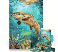 Puzzle 1000 pièces pour Adolescents Truite Brune sous-Marine Jeu d'articulation Fine Amusant et Stimulant Jeu Confortable Cadeau d'anniversaire (50x75cm)
