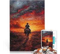 Puzzle 1000 pièces pour Adolescents Un Cow-Boy chevauchant vers Le Coucher du Soleil Jeu de Quiz Bon Cadeau 38x26cm
