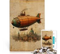 Puzzle 1000 pièces pour Adolescents Un dirigeable Steampunk au-Dessus de la Ville Casse-tête pour Jeu de défi Unique 38x26cm