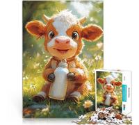 Puzzle 1000 pièces pour Adolescents Un Joli Veau Qui boit du Lait Activité familiale est idéal comme Cadeau pour Toute la Famille 38x26cm