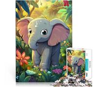 Puzzle 1000 pièces pour Adolescents Un Mignon bébé éléphant dans la Jungle Jeu de Quiz Car C'est Un pour Toute la Famille 38x26cm