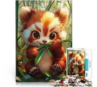 Puzzle 1000 pièces pour Adolescents Un Panda Roux Mignon Mange du Bambou Casse-tête avec Affiche et Feuille de Questions correspondantes 75x50cm