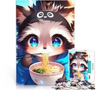 Puzzle 1000 pièces pour Adolescents Un Raton Laveur Mignon Mangeant des Ramen Défi Difficile Décoration Parfaite 38x26cm