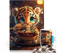Puzzle 1000 pièces pour Adolescents Un Tigre Mignon Mangeant des Ramen Jouets de Jeu est idéal comme Cadeau pour Toute la Famille 38x26cm