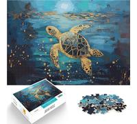 Puzzle 1000 pièces pour Adolescents Œuvre Originale de Tortue de mer dorée Jeux de détente Cadeau d'œuvre d'art 38x26cm