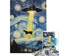 Puzzle 1000 pièces pour Adolescents Vache enlevée par Un OVNI Puzzle pour Adultes Jouet Anti-Stress pour Toute la Famille Stimule Le Cerveau (50x75cm)