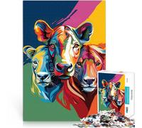 Puzzle 1000 pièces pour Adolescents Vache et Lion colorés Jouet éducatif d'apprentissage est idéal comme Cadeau pour Toute la Famille 38x26cm
