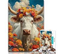 Puzzle 1000 pièces pour Adolescents Vache Portant Une Couronne, Puzzle 1000 pièces, Un défi Difficile à Offrir à Toute la Famille (Taille 75x50cm)